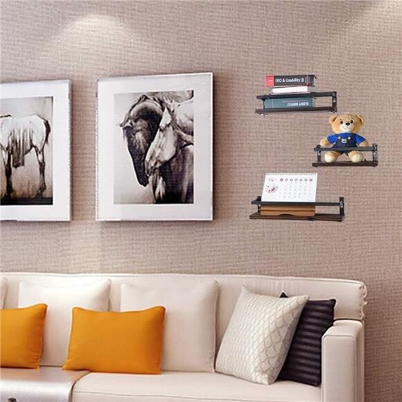 Floating Shelves Rustic Wood Wall Mounted Shelf Practical Metal Fence Design - Picture 2 of 7